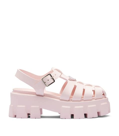 prada pale pink leather rubber platform sandals|designer prada sandals women.